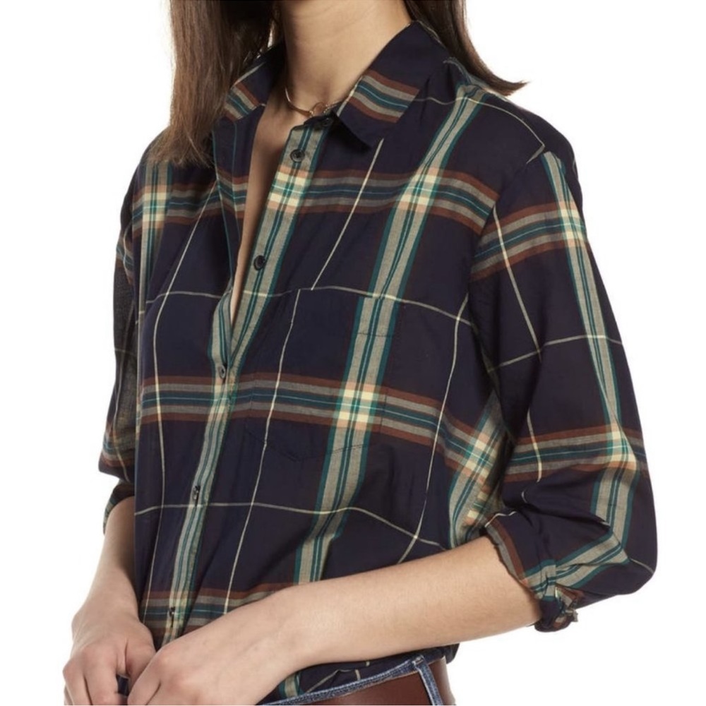 Madewell Women’s Oversized Ex-Boyfriend Plaid Button Down Shirt Jade Size Medium